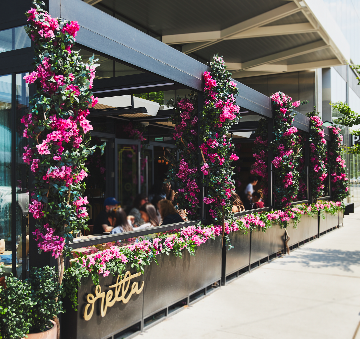 Floral installation at the Oretta Midtown patio